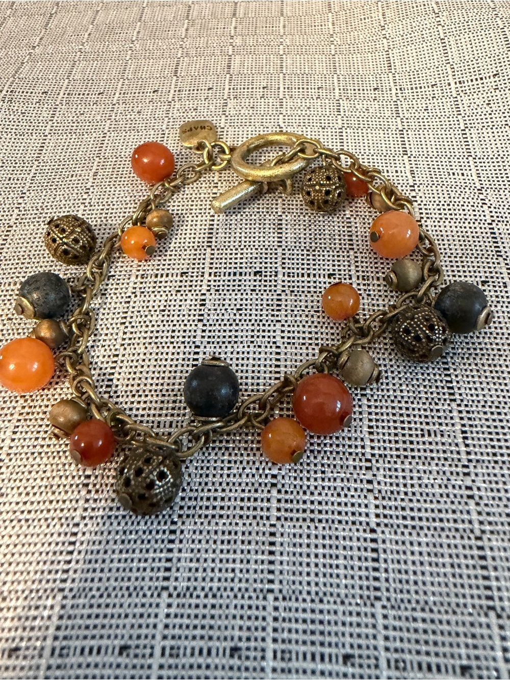 Vintage Chaps Beaded Charm Bracelet - Orange and Black Beads - Picture 2 of 4